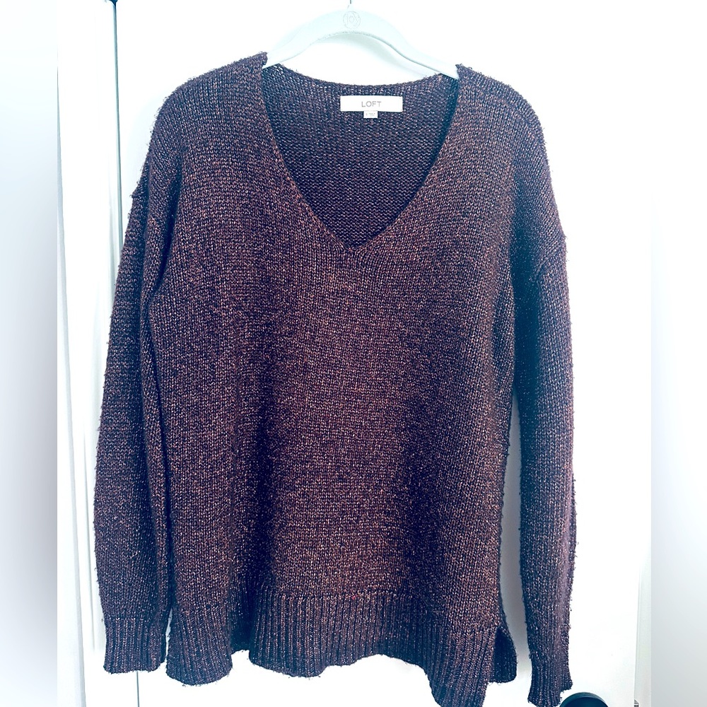 LOFT brown sparkle v neck sweater